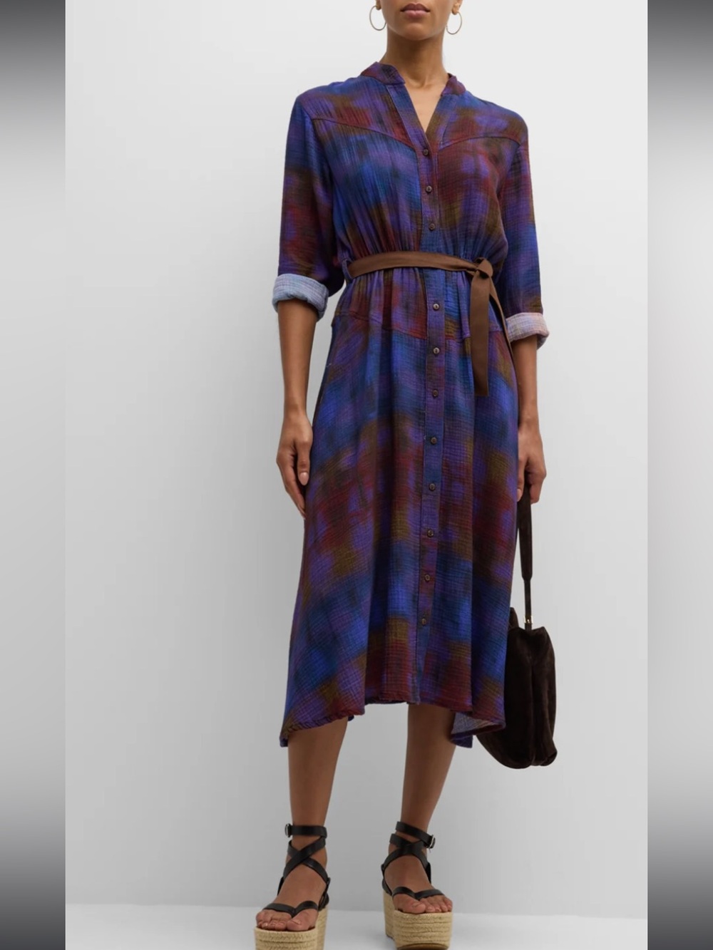 XIRENA Persephone Long Sleeve Midi Dress in Celestial Blue Multi Size Small